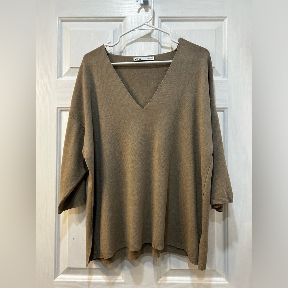 Zara Oversized‎ Tunic Sweater Size M Boho Lagenlook Casual Quirky Hippie V Neck